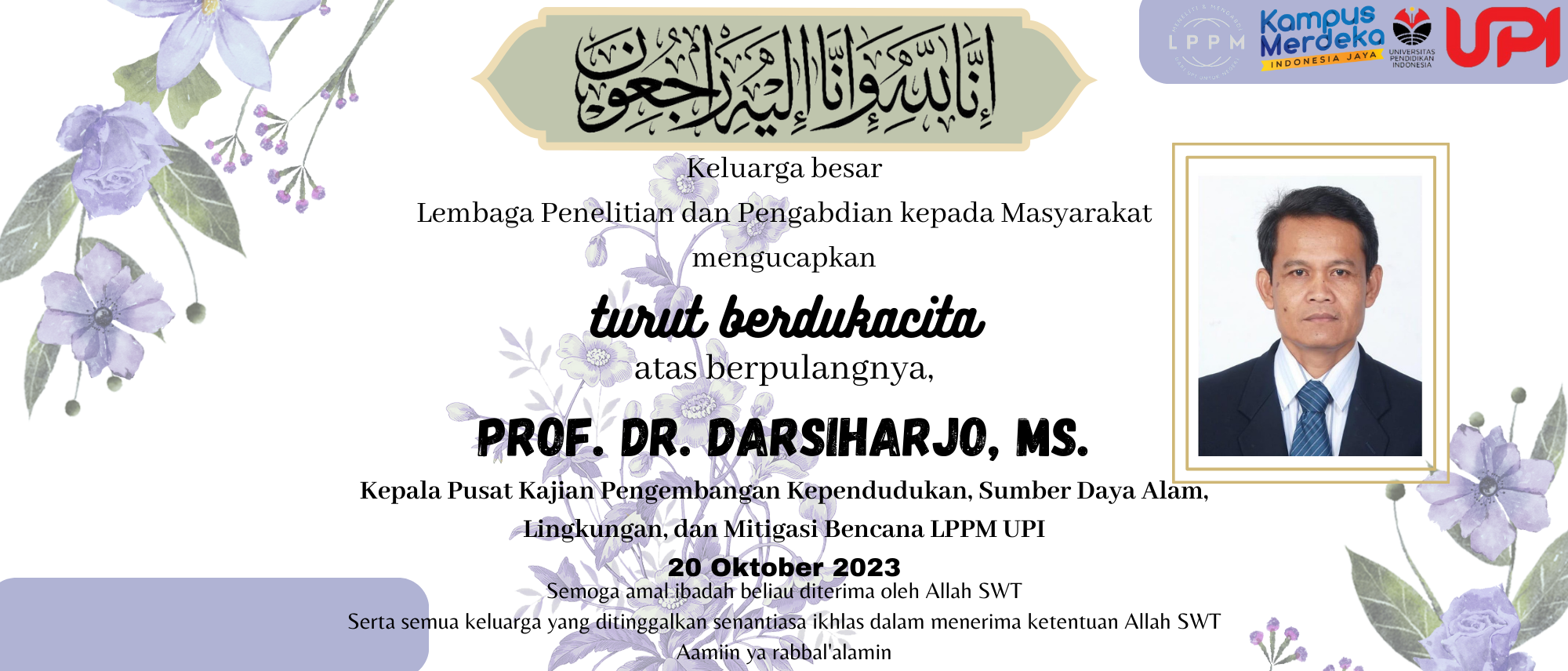 Berita Duka Prof. Dr. Darsiharjo, MS.
