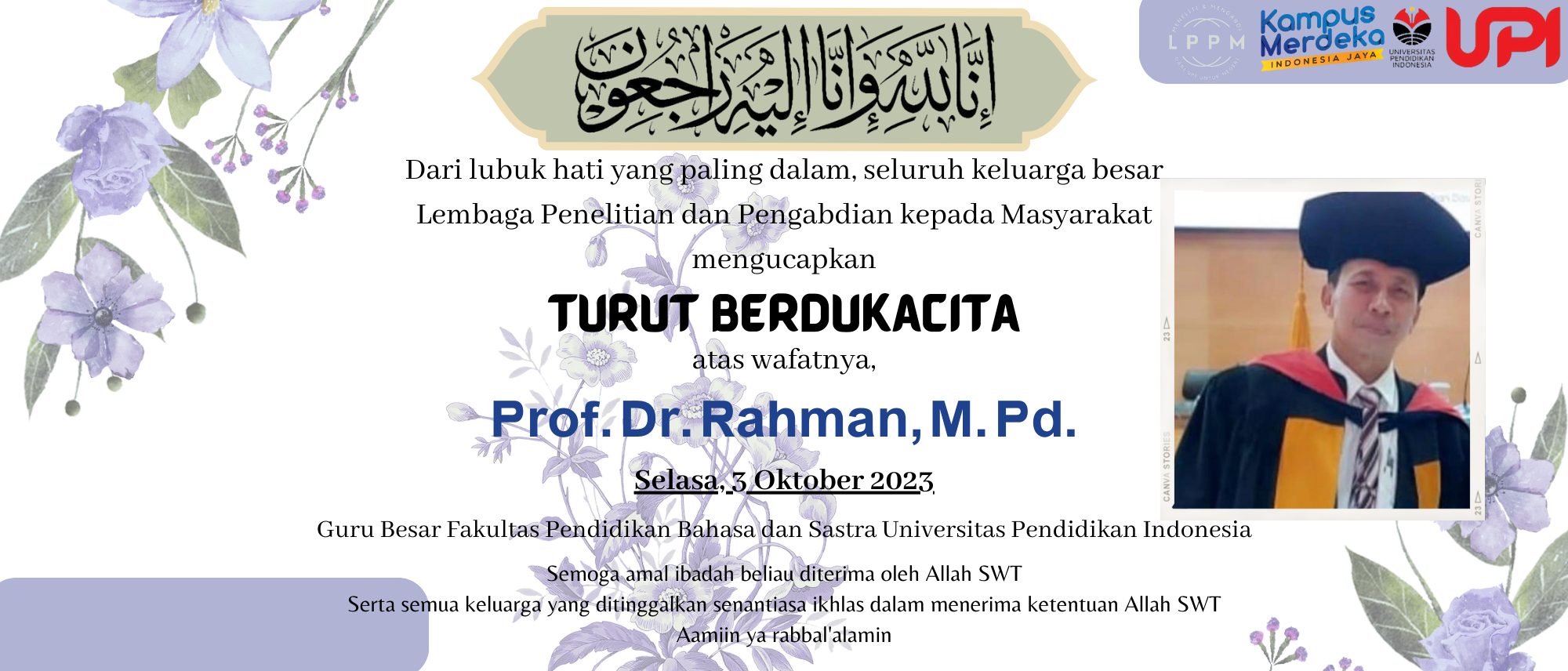 Berita Duka Prof. Dr. Rahman, M. Pd.